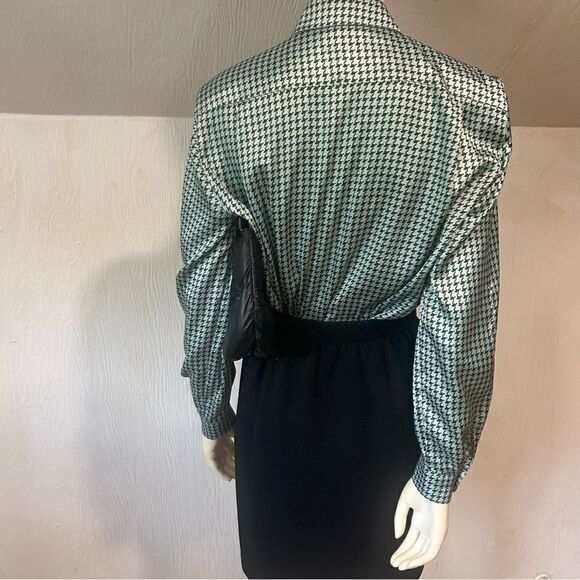 Basler Vintage Light Blue Houndstooth Satin Pajama Style Blouse Button Down Top - Picture 9 of 11